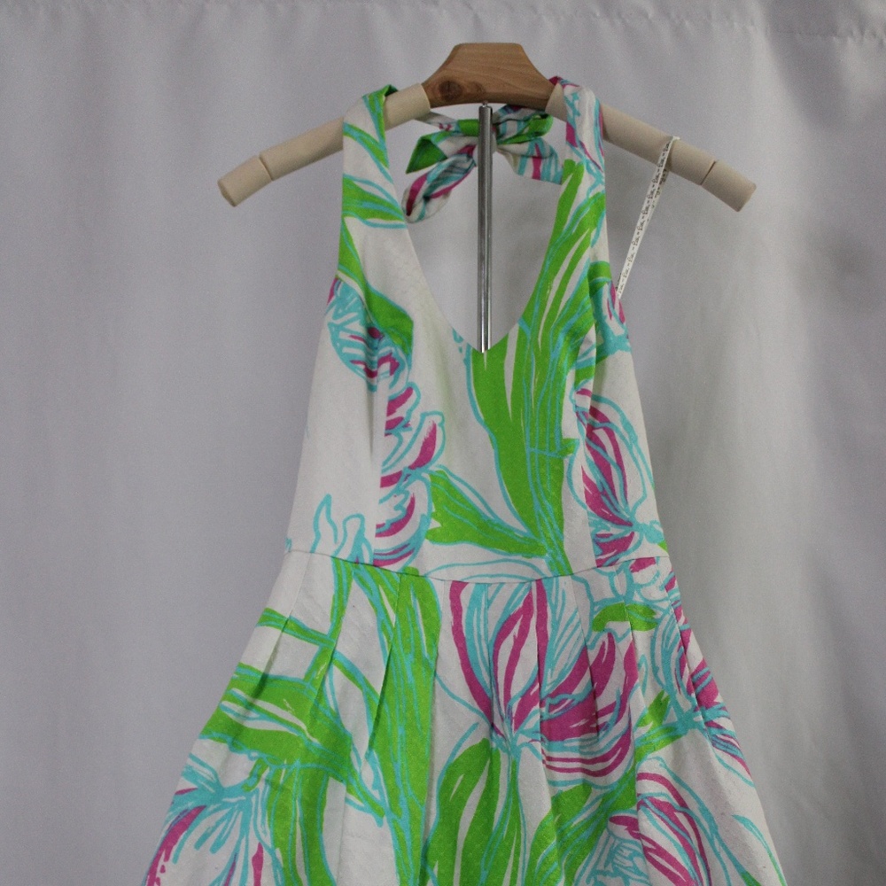 Lilly Pulitzer White Floral Halter Dress with Pink and Green Print